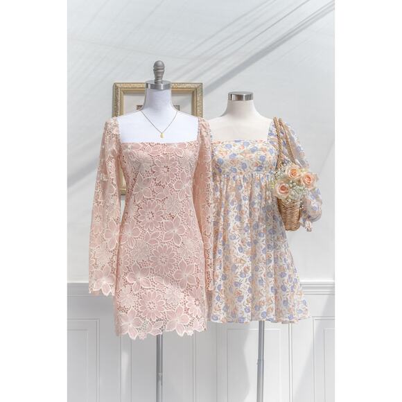 Storia Lia Square Neck Sheath Lace Mini Dress Blush Pink Lined Small S NEW - Picture 6 of 10